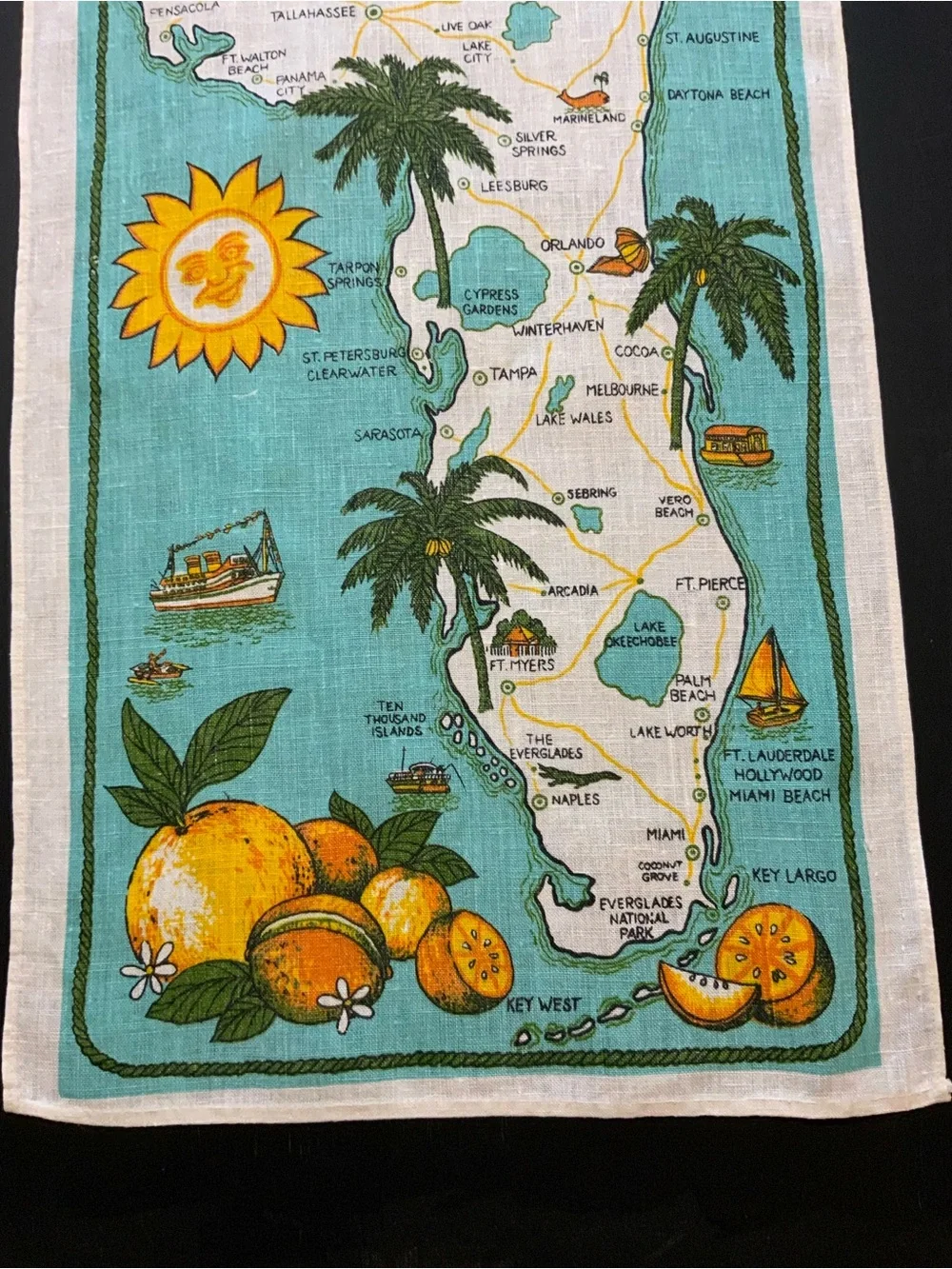 1950-60’s Florida tea towel. Pre-Disney. Rich and vibrant turquoise and orange - Picture 7 of 7